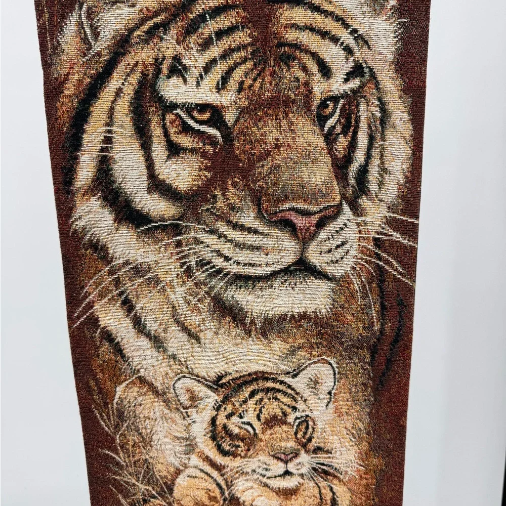 Wildlife Safari Brown Tapestry Decor set of 2 zebra tigers wall hangers woven